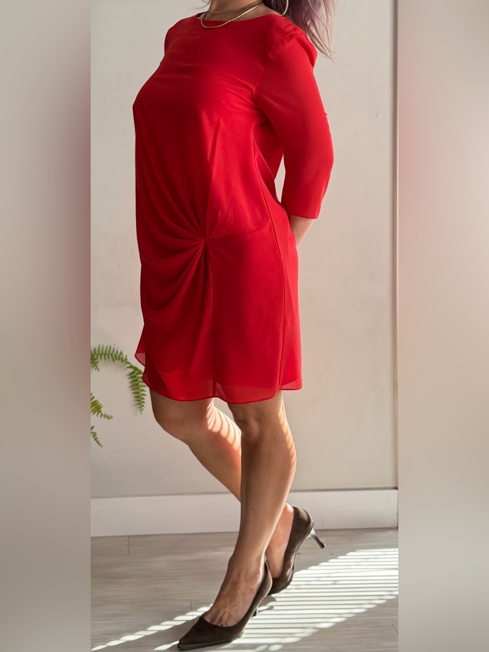 Zara Basic Red Draped Dress – Size L *Like New*